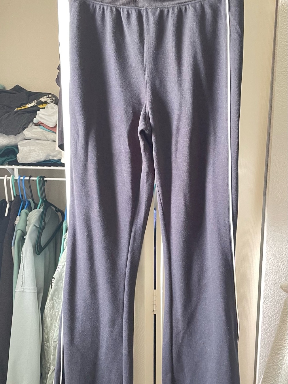 SPANX Black Track Pants with White Side Stripe